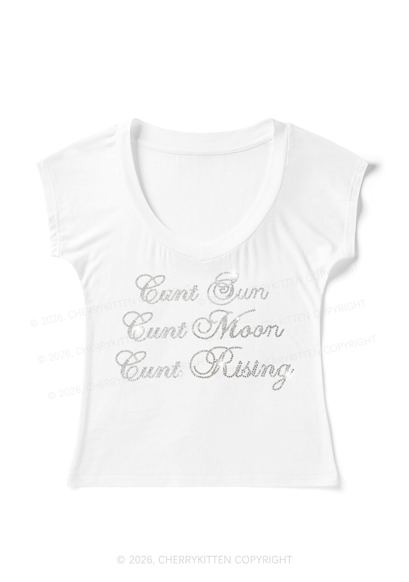Rhinestone Sun Moon Rising Y2K V Neck T Shirts Cherrykitten