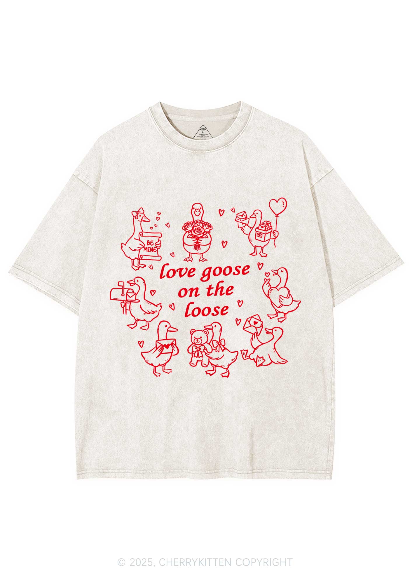 Love Goose On The Loose Valentine's Day Y2K Shirts Washed Tee Cherrykitten