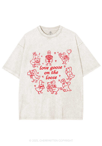 Love Goose On The Loose Valentine's Day Y2K Shirts Washed Tee Cherrykitten