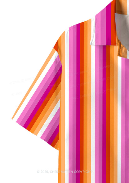 Lesbian Flag Pride Y2K Print Hawaiian Shirt Cherrykitten