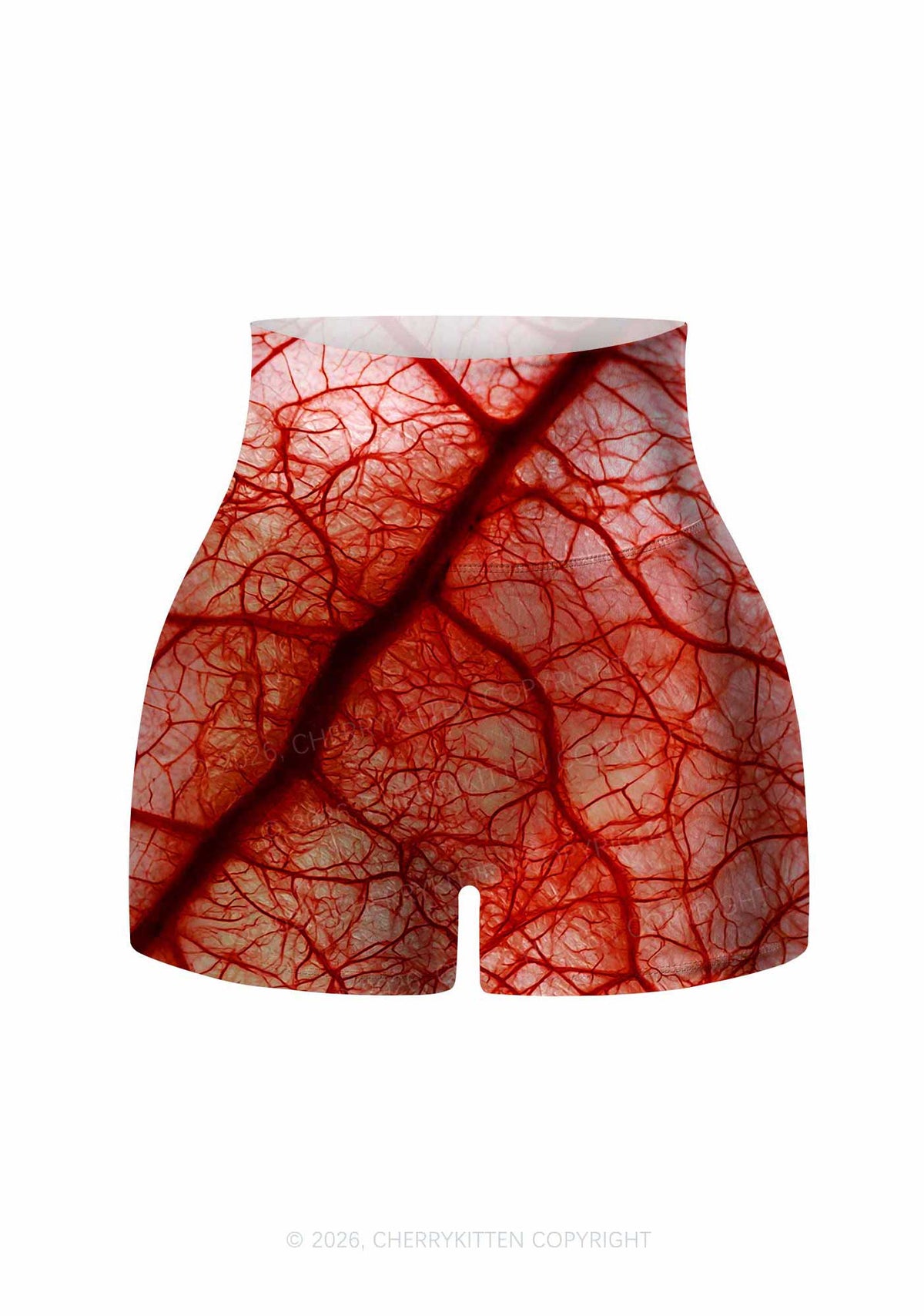 Halloween Red Blood Vessel Y2K Print Yoga Shorts Cherrykitten