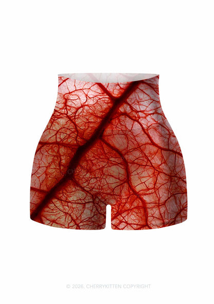 Halloween Red Blood Vessel Y2K Print Yoga Shorts Cherrykitten