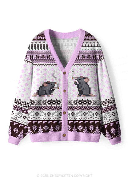 Smoking Rats Y2K Christmas Cardigan Knit Sweatshirt Cherrykitten