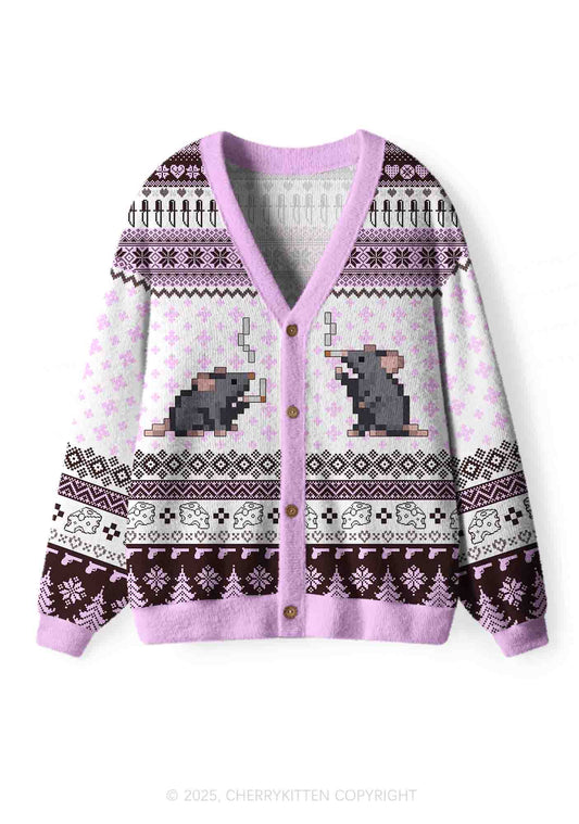 Smoking Rats Y2K Christmas Cardigan Knit Sweatshirt Cherrykitten