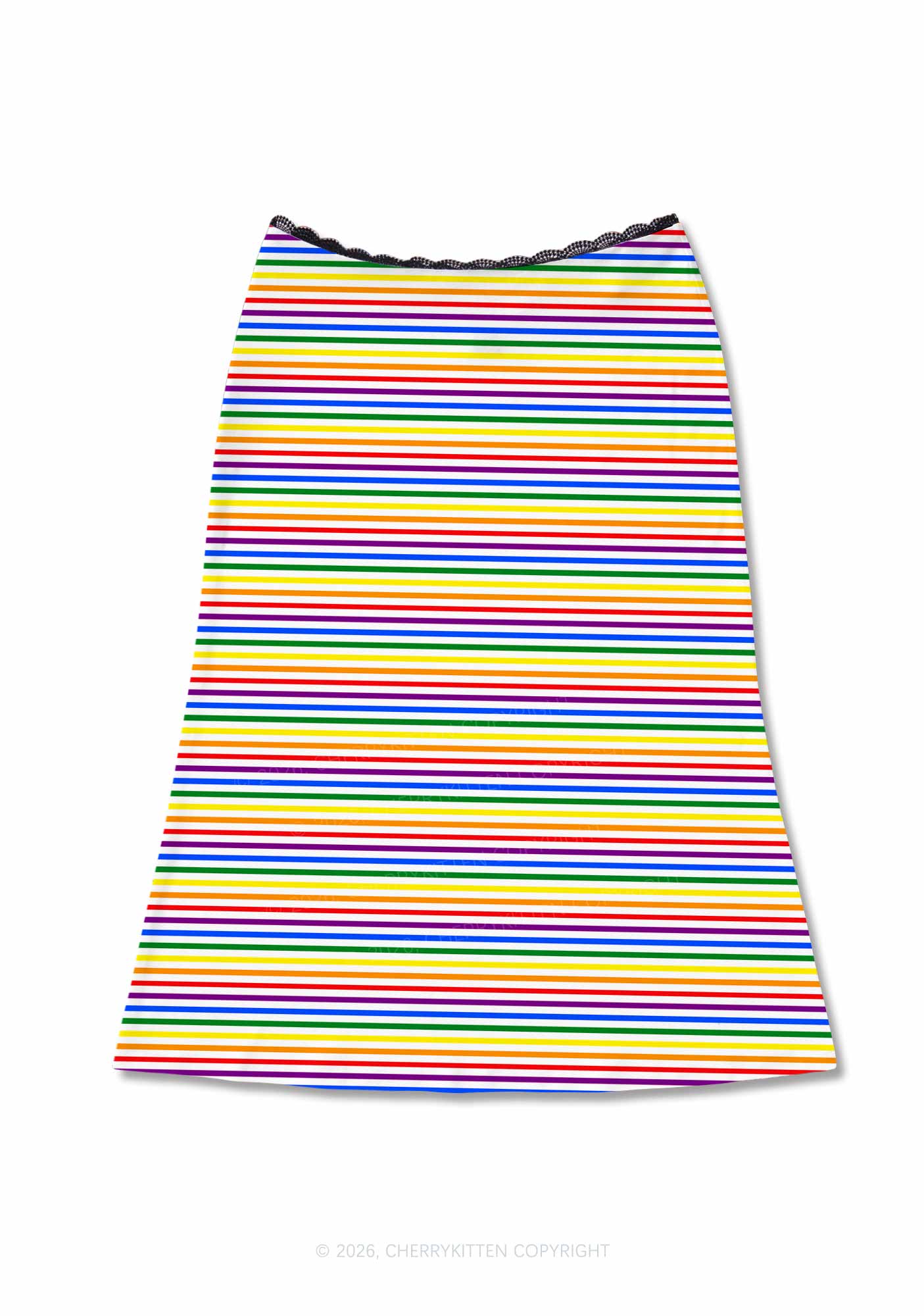Rainbow Stripes Pride Y2K Print Midi Skirt Cherrykitten
