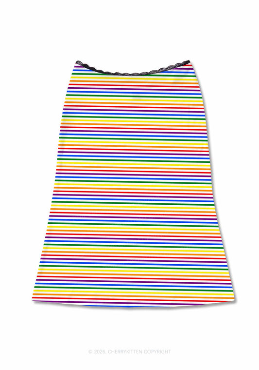 Rainbow Stripes Pride Y2K Print Midi Skirt Cherrykitten