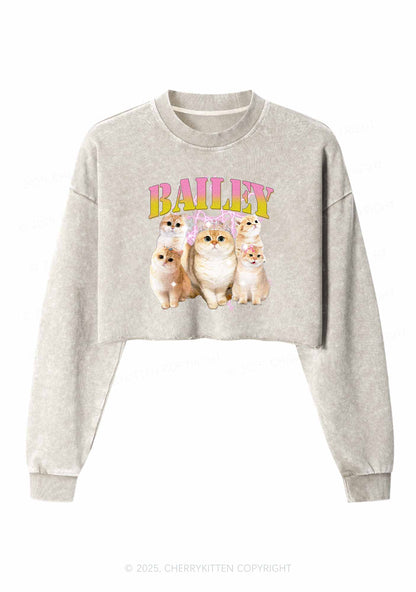 Custom Cat Photo Y2K Crop Washed Sweatshirts Cherrykitten