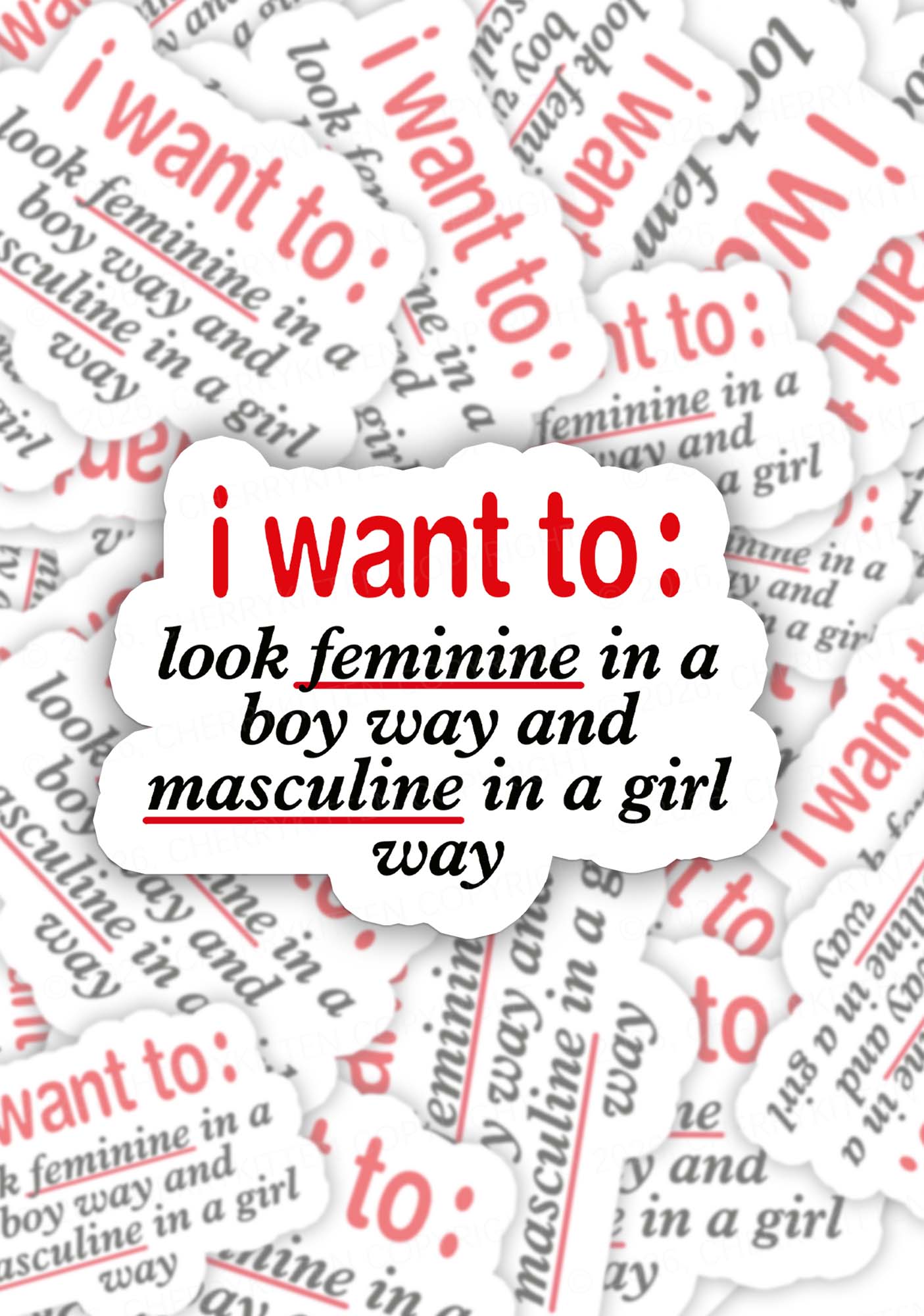 I Want To Feminine Masculine Pride 1pc Y2K Sticker Cherrykitten