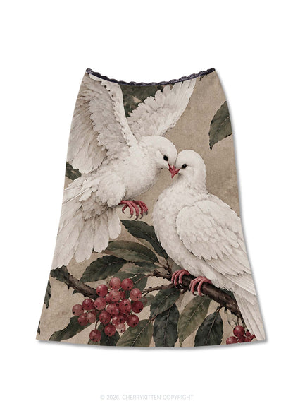 Two Loving Doves On Branch Y2K Print Midi Skirt Cherrykitten