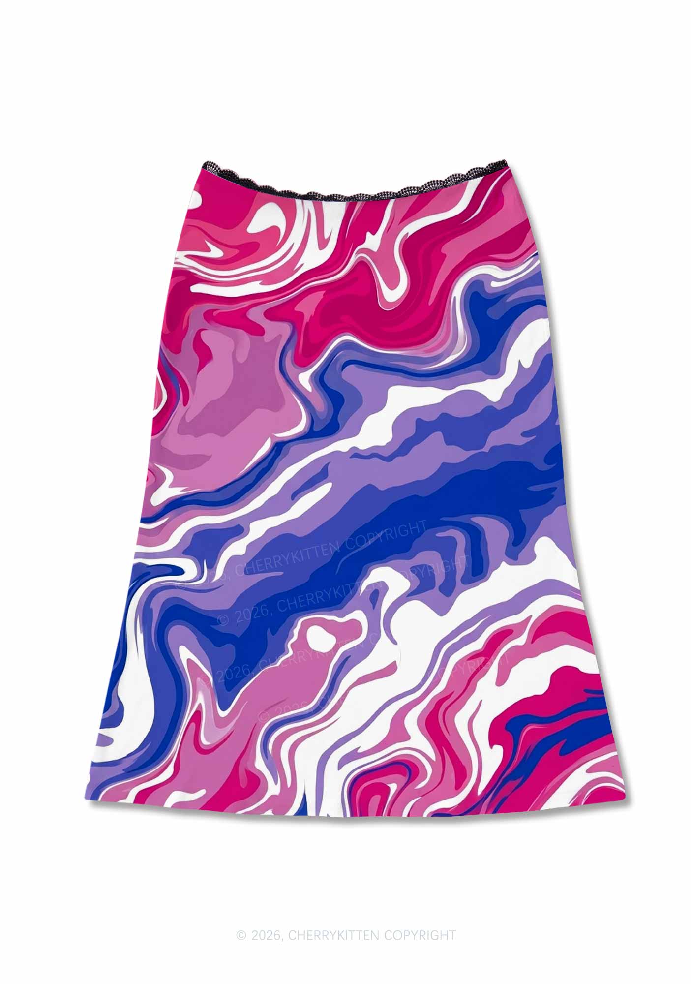 Bisexual Liquid Tie Dye Pride Y2K Print Midi Skirt Cherrykitten