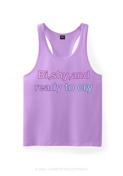 Bi Shy And Ready To Cry Pride Y2K Men Racerback Tank Top Cherrykitten