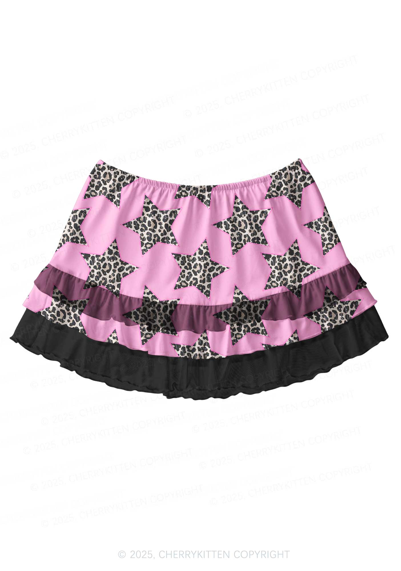 Leopard Star Y2K Print Mini Layered Skirt Cherrykitten
