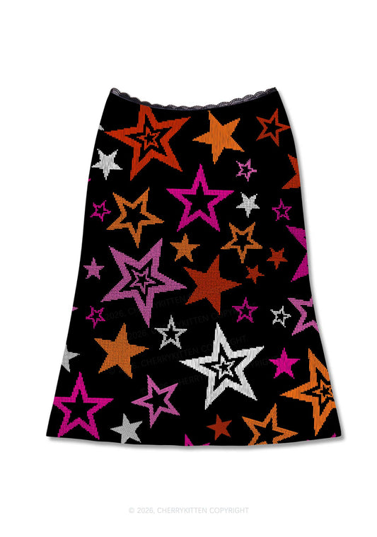 Lesbian Star Pride Y2K Print Midi Skirt Cherrykitten