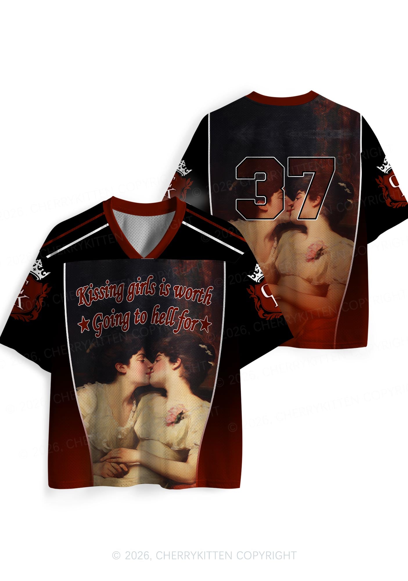 Lesbian Kissing Girls Is Worth Pride Y2K Sport Jersey Shirts Cherrykitten