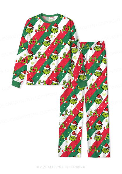 Christmas Red Whoville Heart Hands Y2K Print Long Sleeve Pajama Set Cherrykitten