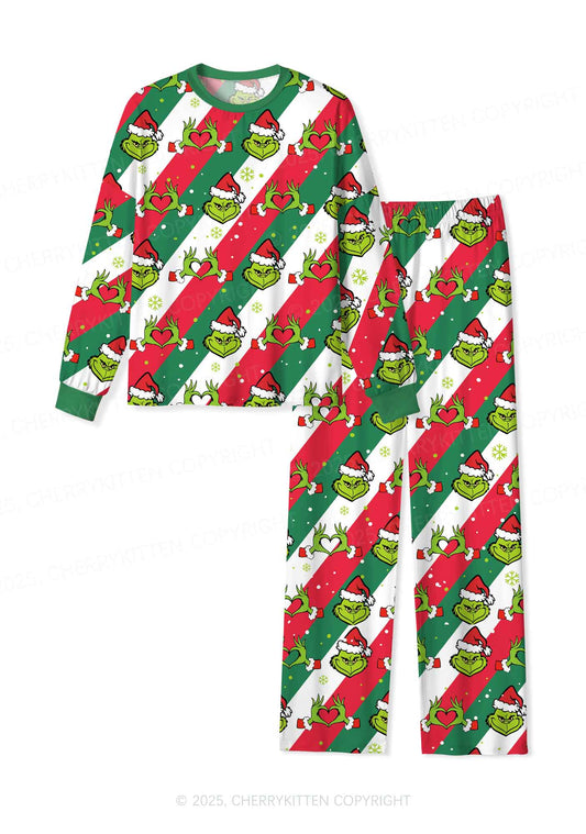 Christmas Red Whoville Heart Hands Y2K Print Long Sleeve Pajama Set Cherrykitten