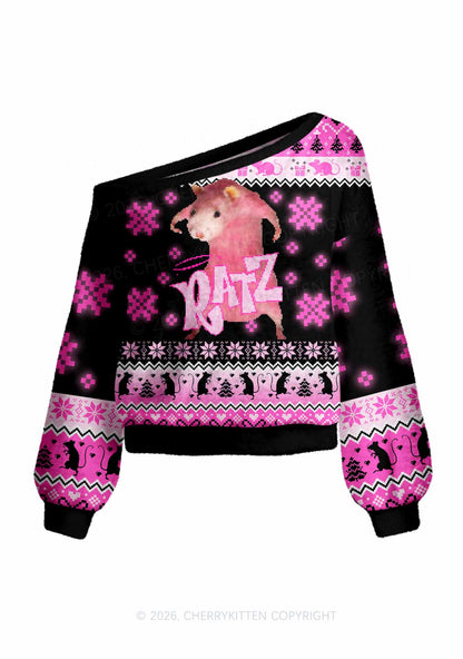 Pink Ratz Y2K Off Shoulder Knit Sweatshirt Cherrykitten