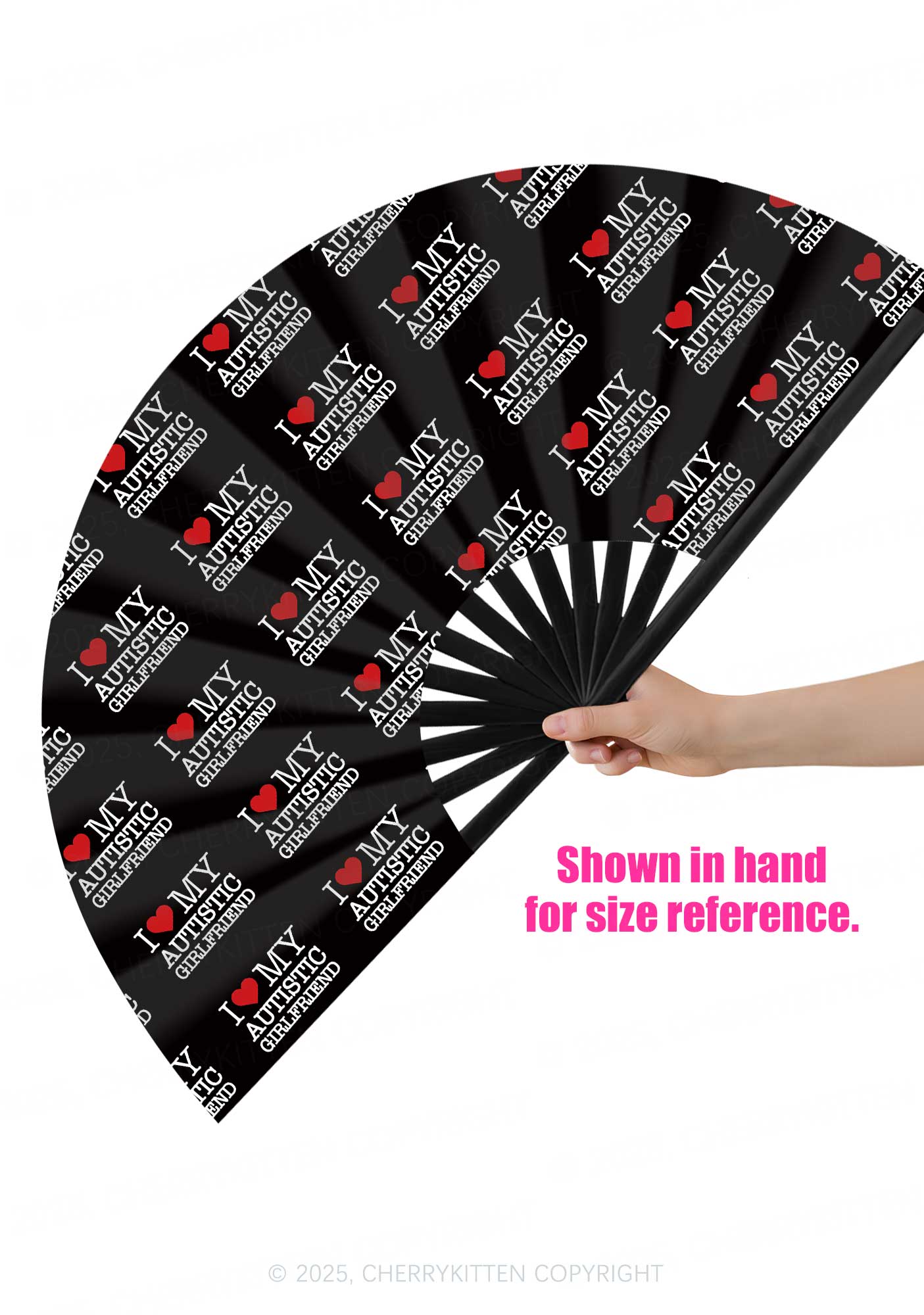 I Love My Autistic GF BF Valentine's Day Y2K Rave Hand Fan Cherrykitten