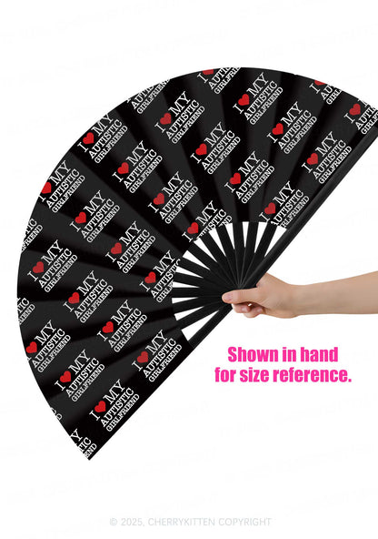 I Love My Autistic GF BF Valentine's Day Y2K Rave Hand Fan Cherrykitten