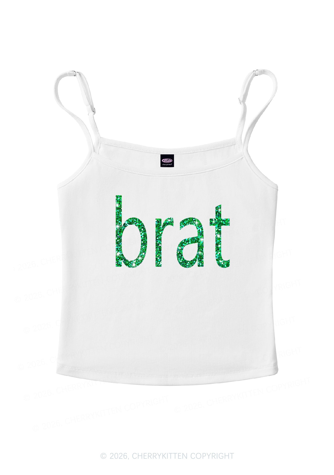 Glitter Green Brat Y2K Spaghetti Strap Cami Cherrykitten