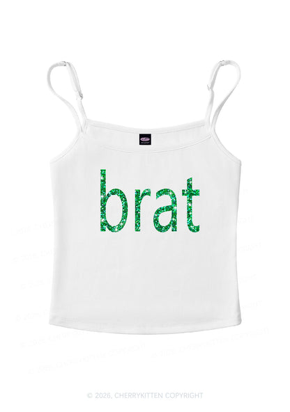Glitter Green Brat Y2K Spaghetti Strap Cami Cherrykitten