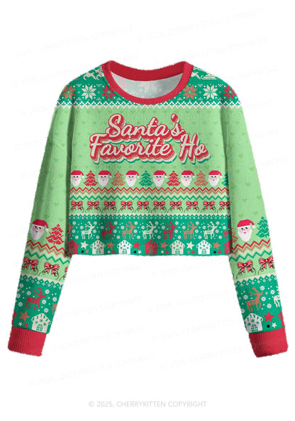 Santas Favorite Ho Y2K Christmas Crop Knit Sweatshirt Cherrykitten