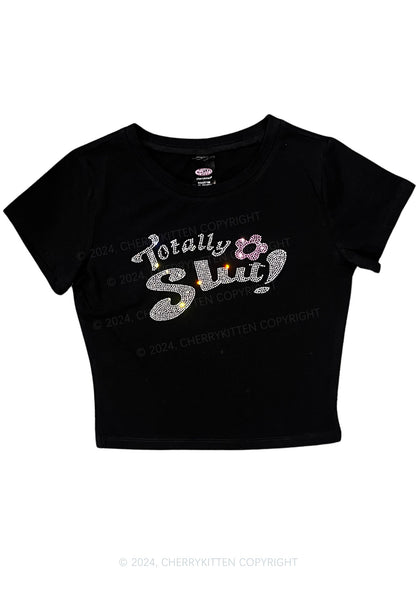 Rhinestone Totally Slxt Y2K Baby Tee Cherrykitten