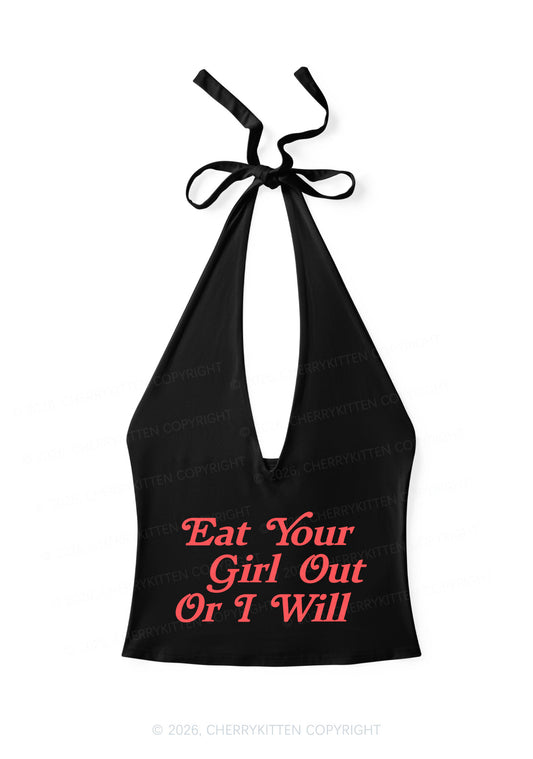 Eat Your Girl Out Y2K Halter Deep V Neck Cami Cherrykitten
