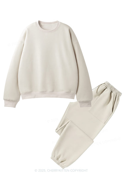 Plain Y2K Fleece Sweatshirts Set Cherrykitten