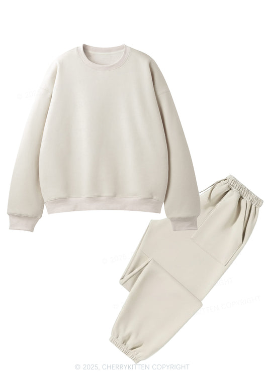 Plain Y2K Fleece Sweatshirts Set Cherrykitten