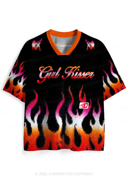 Girl Kisser Lesbian Flame Pride Y2K Sport Jersey Shirts Cherrykitten