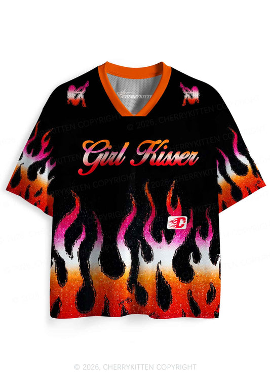 Girl Kisser Lesbian Flame Pride Y2K Sport Jersey Shirts Cherrykitten