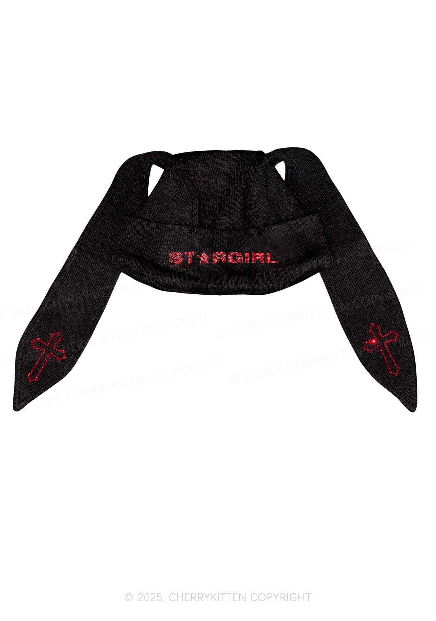 Rhinestone Stargirl Y2K Bunny Ear Knitted Hat Cherrykitten