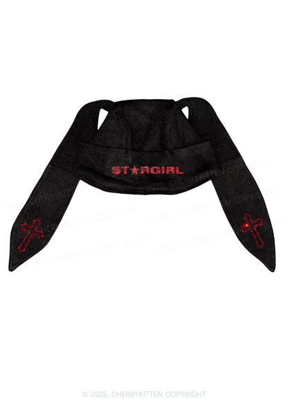 Rhinestone Stargirl Y2K Bunny Ear Knitted Hat Cherrykitten