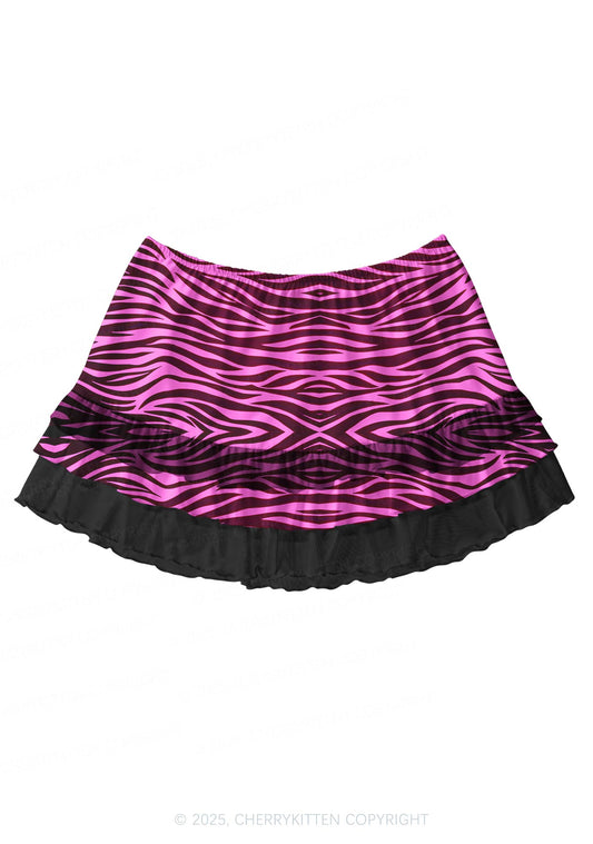 Pink Zebra Y2K Print Mini Layered Skirt Cherrykitten