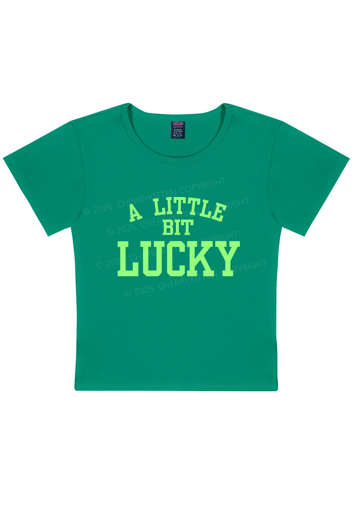 A Little Bit Lucky St Patricks Y2K Baby Tee Cherrykitten