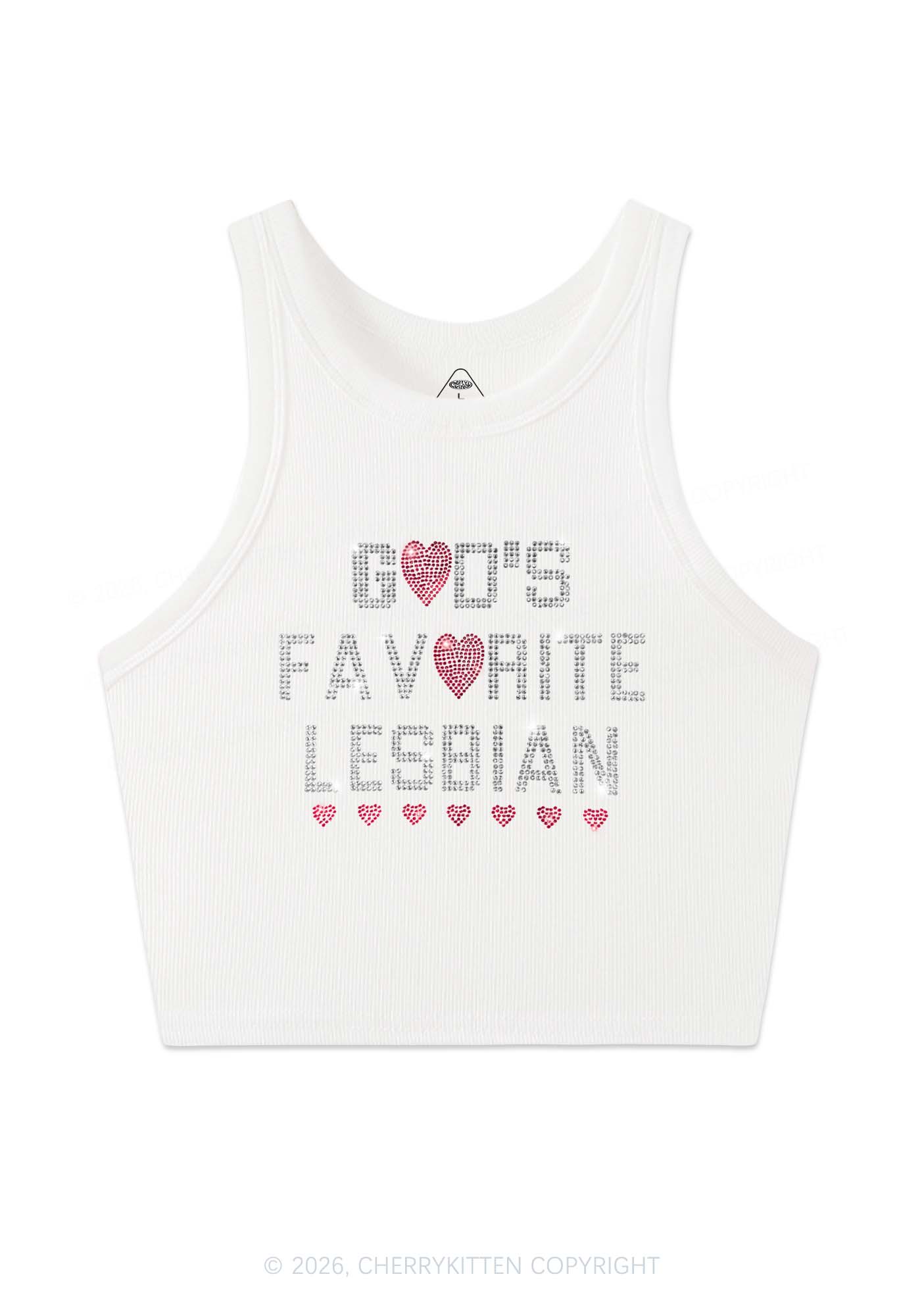 Rhinestone Gods Favorite Lesbian Pride Y2K Crop Tank Top Cherrykitten