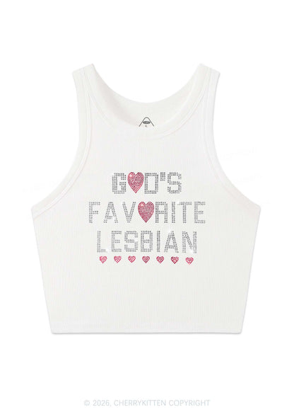 Rhinestone Gods Favorite Lesbian Pride Y2K Crop Tank Top Cherrykitten