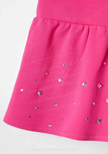 Plain Y2K Pink Ruffled Rhinestone Mini Skirt Cherrykitten