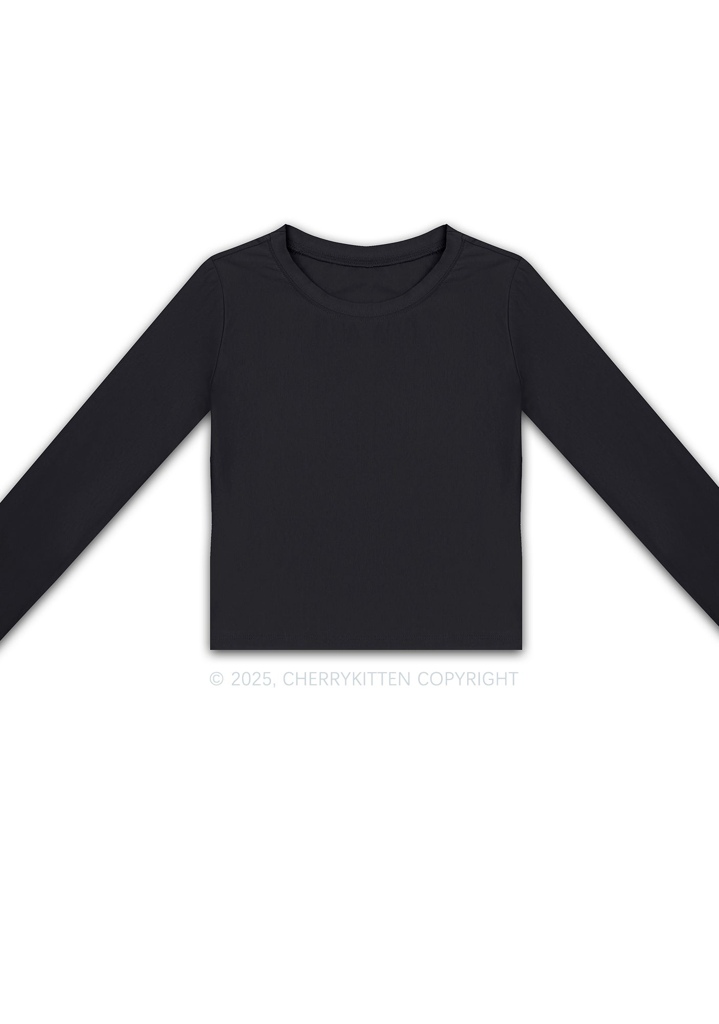 Plain Y2K Long Sleeve Crop Top Cherrykitten