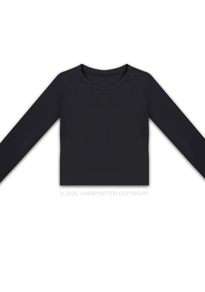 Plain Y2K Long Sleeve Crop Top Cherrykitten