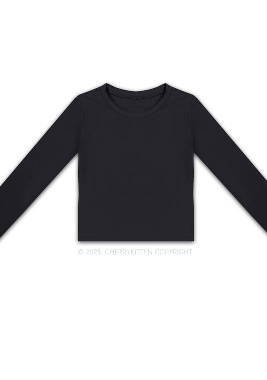 Plain Y2K Long Sleeve Crop Top Cherrykitten