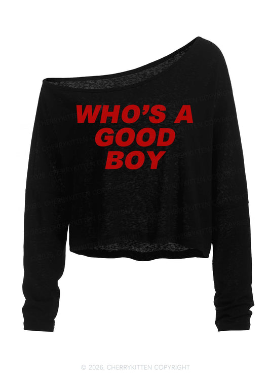 Whos A Good Boy Y2K Off Shoulder Long Sleeve Crop Top Cherrykitten
