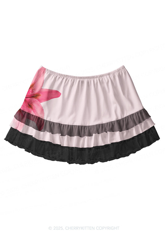 Pink Lily Y2K Print Mini Layered Skirt Cherrykitten