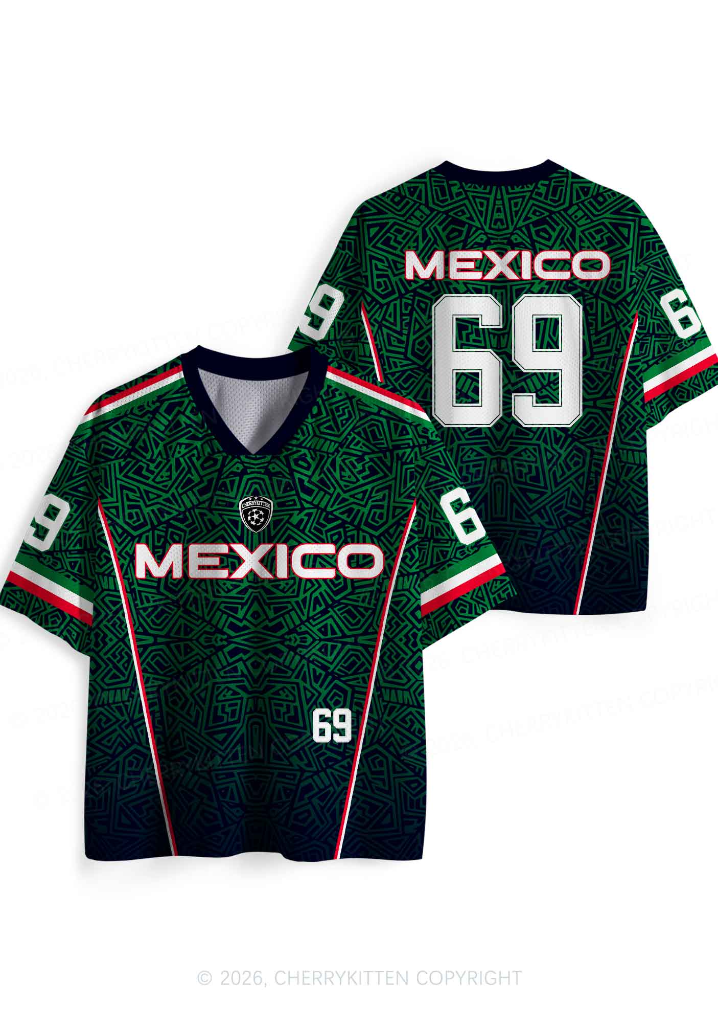 Custom Green Mexico Geometric Pattern Y2K Sport Jersey Shirts Cherrykitten