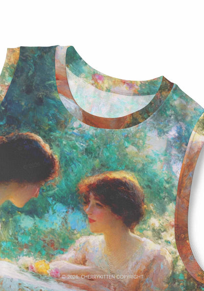 Garden Tea Scene Art Pride Y2K Mesh Muscle Tank Cherrykitten