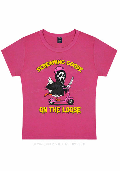Halloween Screaming Goose On Loose Y2K Baby Tee Cherrykitten