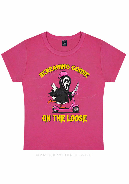 Halloween Screaming Goose On Loose Y2K Baby Tee Cherrykitten