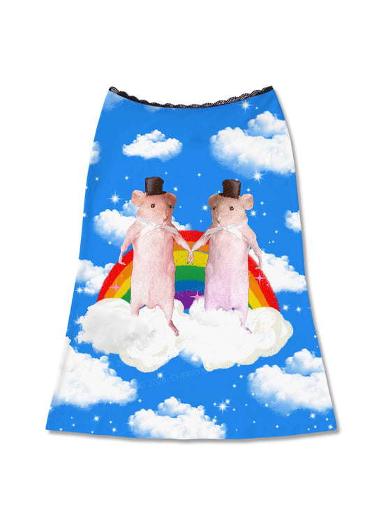 Rainbow Gay Rats Pride Y2K Print Midi Skirt Cherrykitten