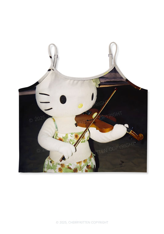 Kitten Violinist Y2K Print Cami Crop Top Cherrykitten